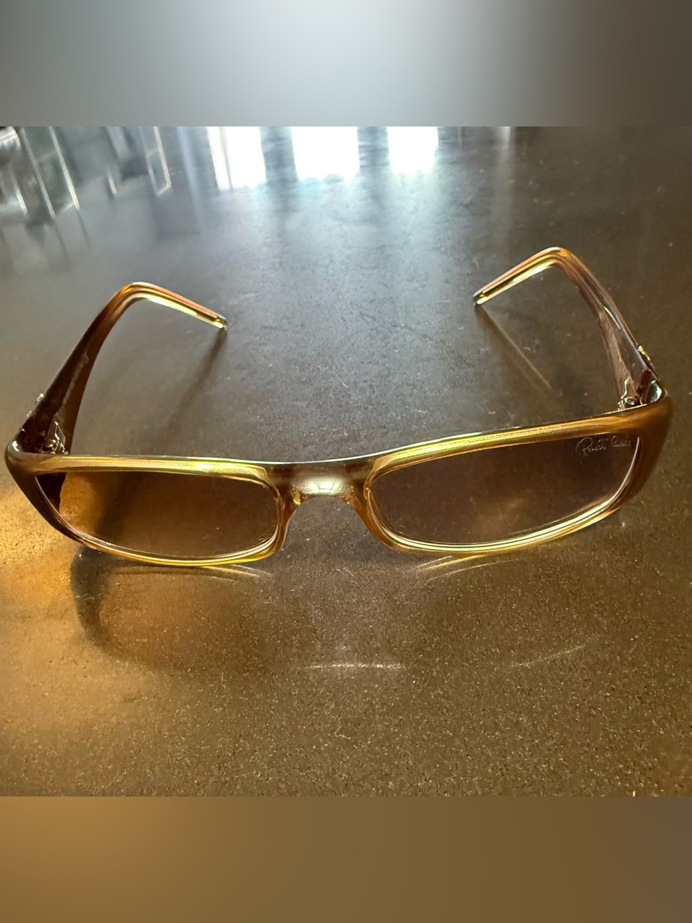 Robert Cavalli Amber Brown Rectangular Sunglasses. New and never worn.
